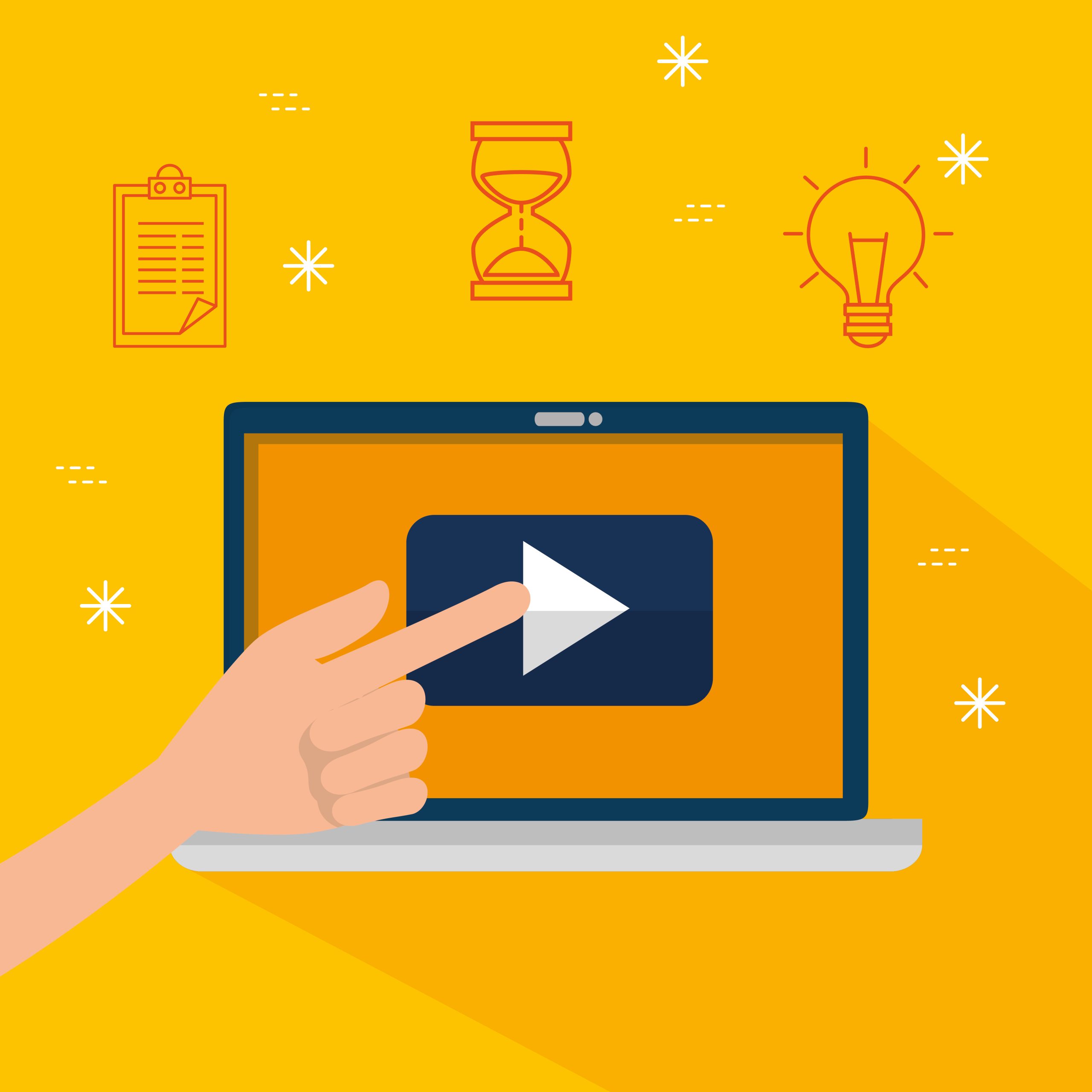 hand with laptop website information video